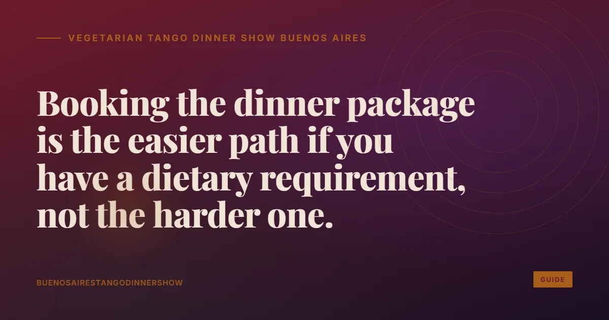 Vegetarian and gluten-free menu options at a Buenos Aires tango dinner show